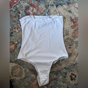 White Ribbed Spaghetti Strap Bodysuit